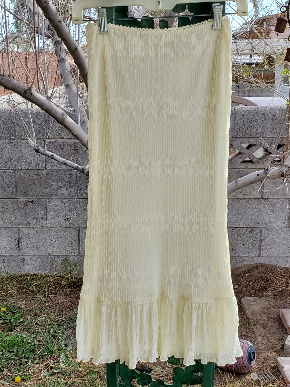 Beau Bois Pleated Skirt Women S Ivory Stretch Crinkle Ruffle Lined Elastic Waist